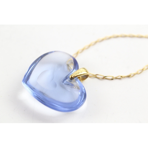 271 - Lalique Glass Blue Heart Pendant w/ Gold Tone Chain 13g