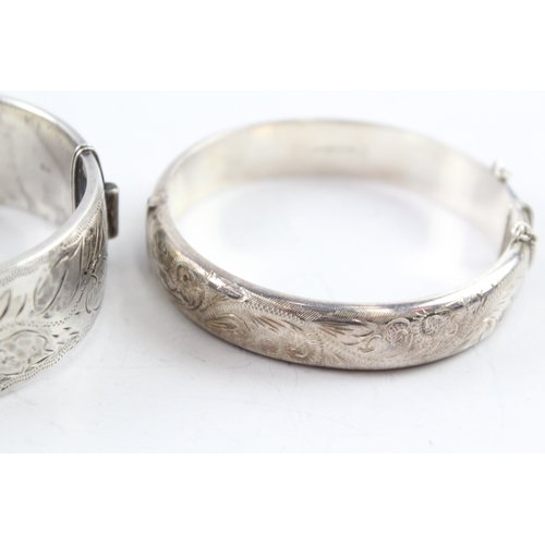 276 - Collection of Sterling Silver Bangles inc. Mid Century, Etched x 2 79g