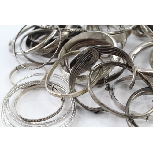 282 - Assortment of Sterling Silver Bangles inc. Greek Key, Etched , Vintage 516g