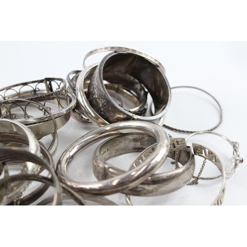 282 - Assortment of Sterling Silver Bangles inc. Greek Key, Etched , Vintage 516g