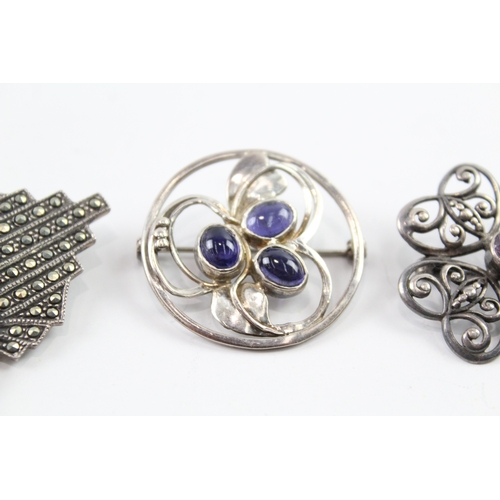 283 - Collection of Sterling Silver Brooches inc. Marcasite, Garnet, Amethyst x 4 58g