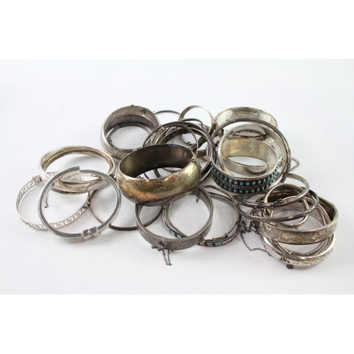 287 - Assortment of Sterling Silver Bangles inc. Gemstone, Greek Key, Etched 513g