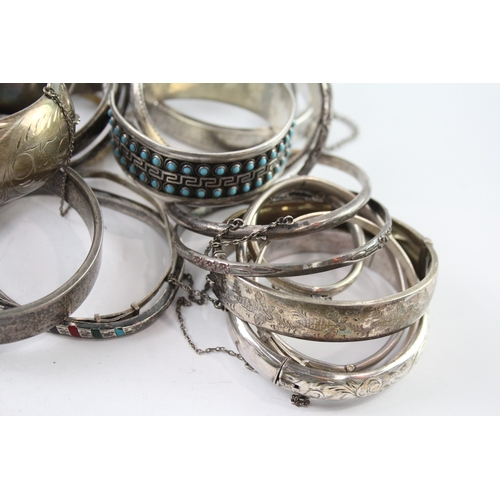 287 - Assortment of Sterling Silver Bangles inc. Gemstone, Greek Key, Etched 513g