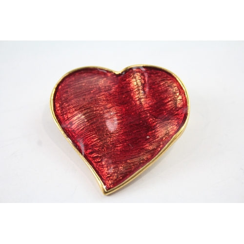 289 - Yves Saint Laurent Gold Tone Enamel Heart Brooch 17g