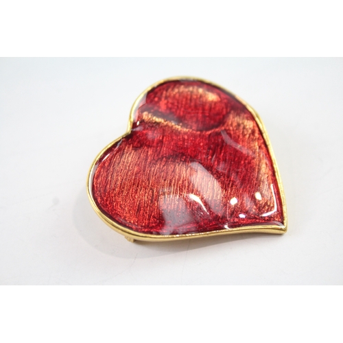 289 - Yves Saint Laurent Gold Tone Enamel Heart Brooch 17g