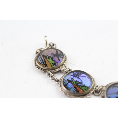 295 - Vintage Butterfly Wing Panel Bracelet w/ Tropical Scenes 20g