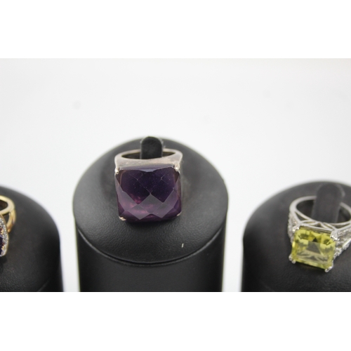 296 - Collection of Sterling Silver Gemstone Cocktail Rings inc. Amethyst, CZ x 5 75g