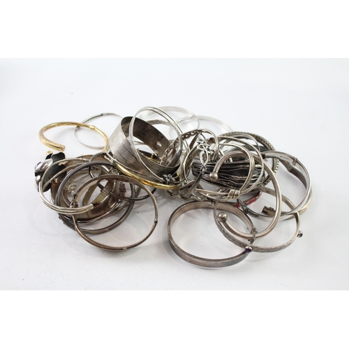 301 - Assortment of Sterling Silver Bangles inc. Stone Set, Gold on Silver 522g