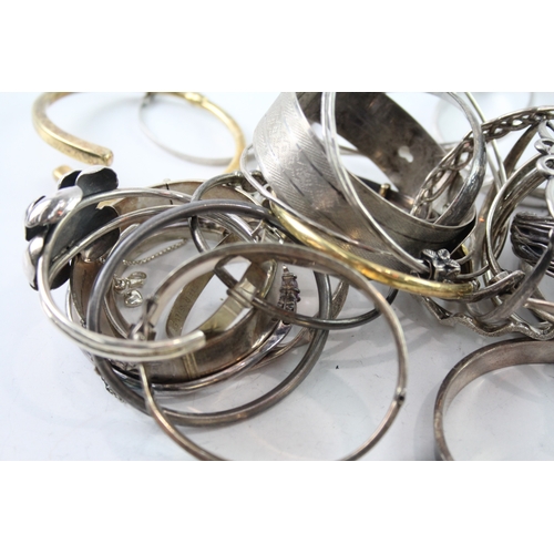 301 - Assortment of Sterling Silver Bangles inc. Stone Set, Gold on Silver 522g