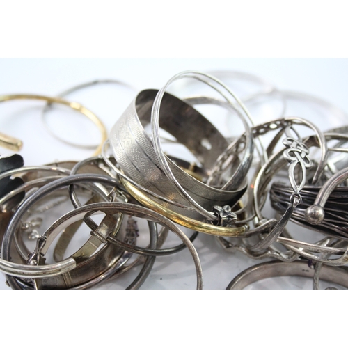 301 - Assortment of Sterling Silver Bangles inc. Stone Set, Gold on Silver 522g