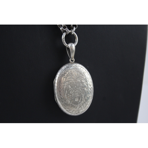 311 - Victorian Sterling Silver Locket Pendant Necklace 30g