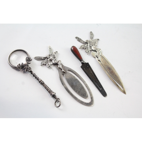 327 - 4 x .925 sterling silver bookmarks and magnifier (30g)