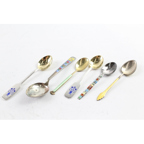 337 - 6 x Vintage Stamped .835 & .925 Sterling Silver Enamel Spoons (55g)