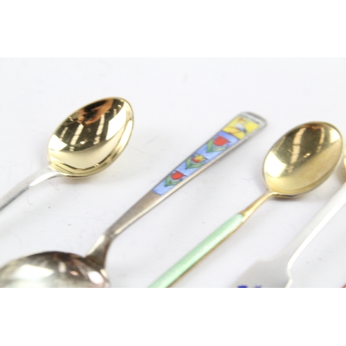 337 - 6 x Vintage Stamped .835 & .925 Sterling Silver Enamel Spoons (55g)