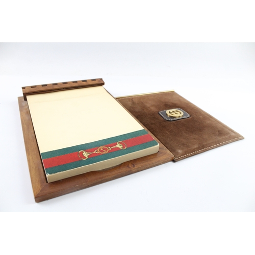 350 - Vintage GUCCI Brown Suede & Wooden Based Writing / Memo Pad