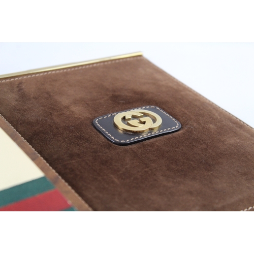 350 - Vintage GUCCI Brown Suede & Wooden Based Writing / Memo Pad