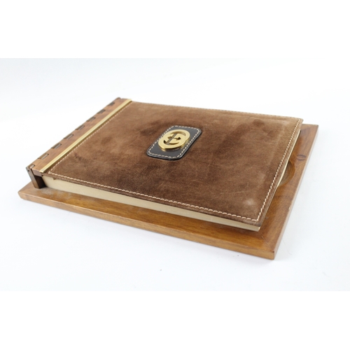 350 - Vintage GUCCI Brown Suede & Wooden Based Writing / Memo Pad