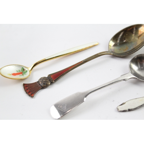 357 - 6 x Antique / Vintage .925 Sterling Silver Spoons Inc David Anderson, Enamel 87g