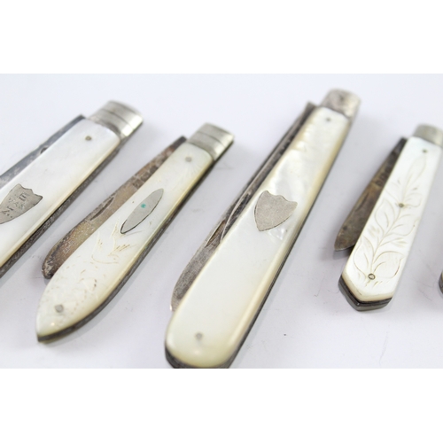 360 - 5 x Antique Hallmarked .925 Sterling Silver MOP Fruit Knives (109g)