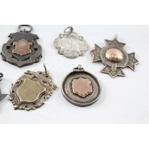 361 - 8 x Antique / Vintage .925 Sterling Silver Fobs / Medallions Inc Enamel (69g)