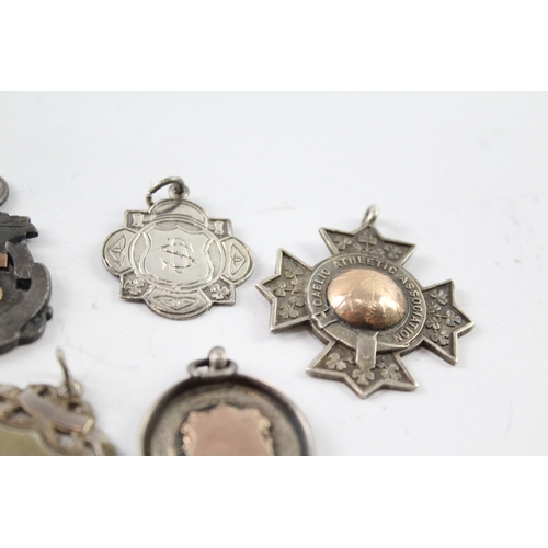 361 - 8 x Antique / Vintage .925 Sterling Silver Fobs / Medallions Inc Enamel (69g)