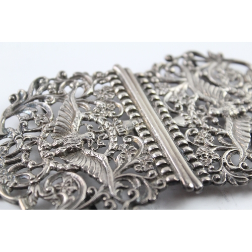 363 - Antique Hallmarked 1917 London Sterling Silver Ornate Ladies Belt Buckle (69g)