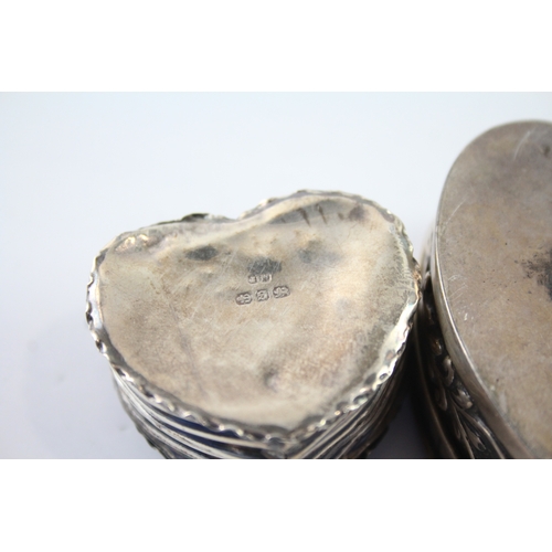 367 - 2 x Antique Hallmarked .925 Sterling Silver Heart Shaped Pill Trinket Boxes 50g