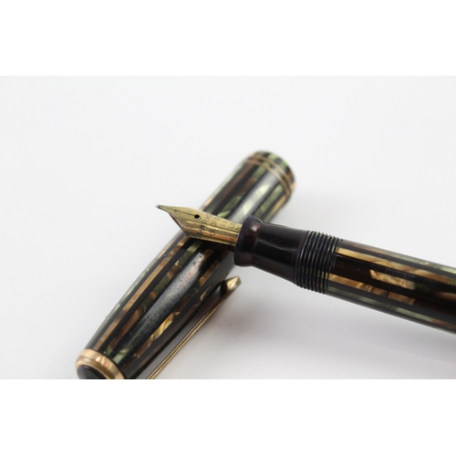 447 - Vintage Parker Duofold Green Stripe Fountain Pen w/ 14ct Gold Nib WRITING