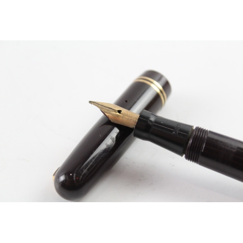 449 - Vintage Mabie Todd Self Filler Brown Fountain Pen w/ 14ct Gold Nib WRITING