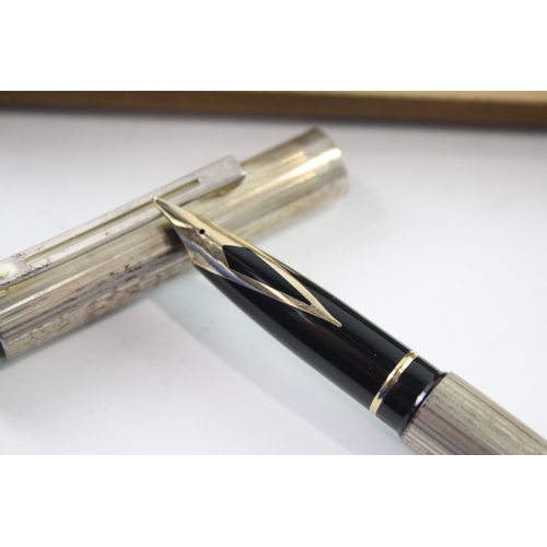 450 - Vintage Sheaffer Targa .925 Sterling Silver Cased Fountain Pen 14ct Nib WRITING