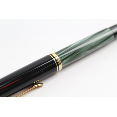 455 - Vintage Pelikan M150 Green Marble & Black Fountain Pen w/ Gold Plate Nib WRITING