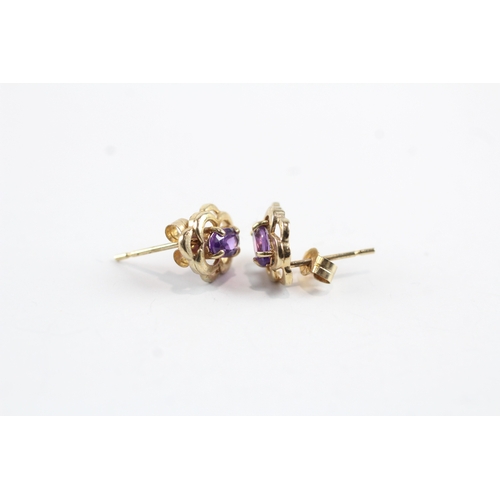 11 - 3 x 9ct gold amethyst stud & drop earrings