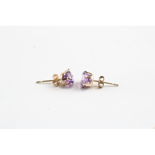 11 - 3 x 9ct gold amethyst stud & drop earrings