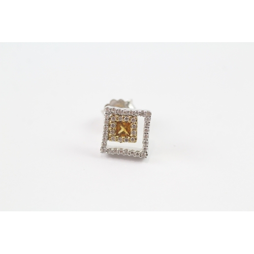 112 - 9ct gold citrine and diamond square stud earrings