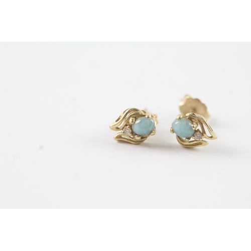 122 - 14ct gold larrimar and diamond stud earrings