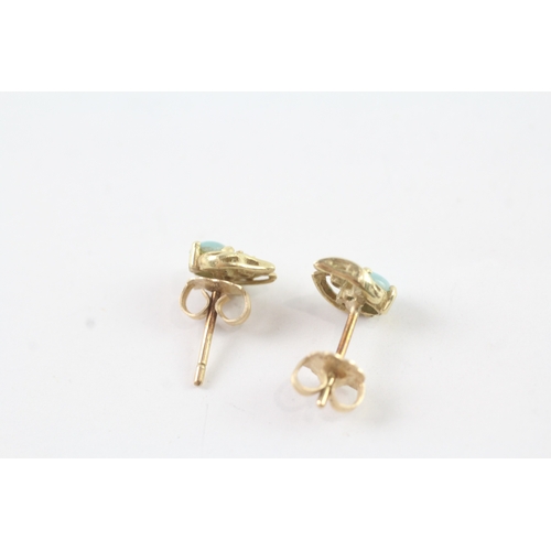 122 - 14ct gold larrimar and diamond stud earrings