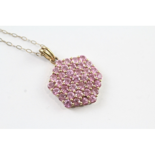 127 - 9ct gold pink gemstone pendant and chain