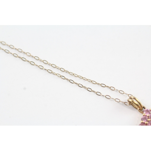 127 - 9ct gold pink gemstone pendant and chain