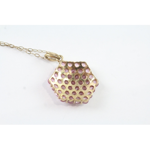 127 - 9ct gold pink gemstone pendant and chain