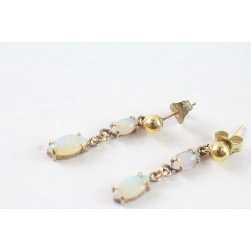 128 - 9ct gold opal drop stud earrings