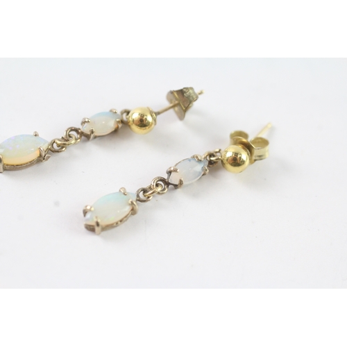 128 - 9ct gold opal drop stud earrings