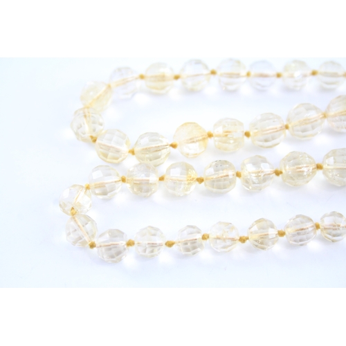 130 - 9ct gold clasped citrine beaded necklace (27.3g)