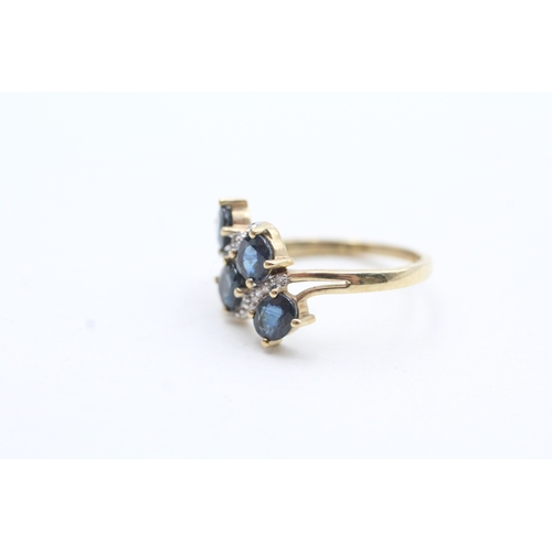 134 - 9ct gold sapphire and diamond multi stone ring (1.9g) Size J 1/2