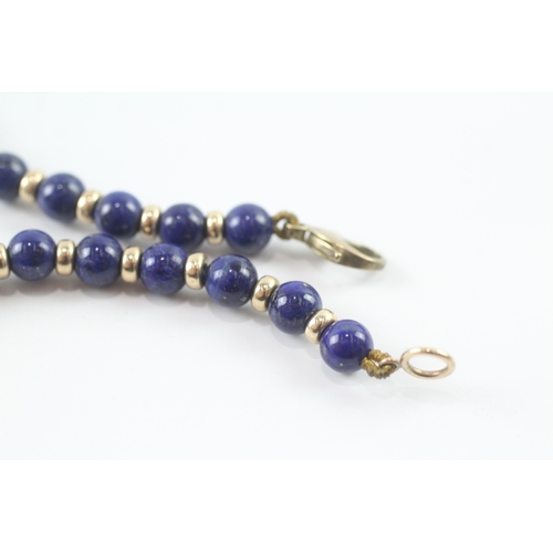 137 - 9ct gold pearl and lapis lazuli beaded necklace (25.4g)