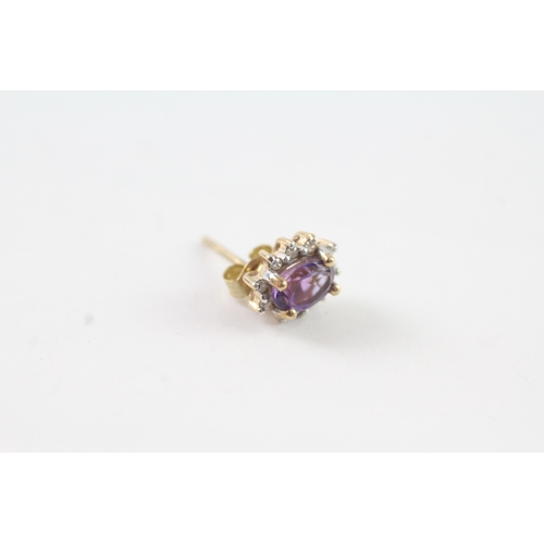 138 - 9ct gold amethyst and diamond cluster stud earrings