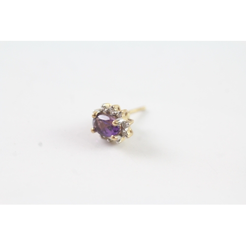 138 - 9ct gold amethyst and diamond cluster stud earrings