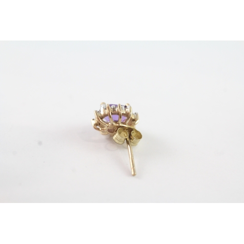 138 - 9ct gold amethyst and diamond cluster stud earrings