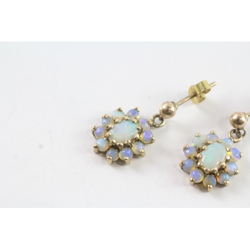 146 - 9ct gold opal cluster drop stud earrings