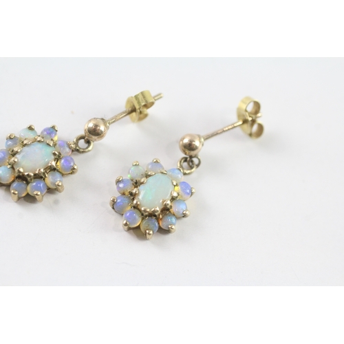 146 - 9ct gold opal cluster drop stud earrings