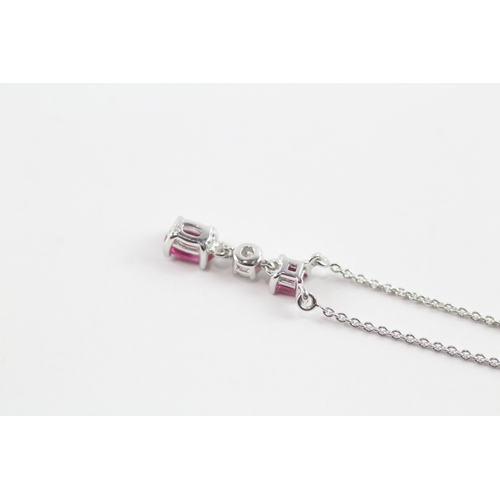 147 - 18ct white gold ruby and diamond pendant w/ 18ct white gold chain